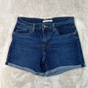 Levis Denim Shorts Size 27 Mid Length Cuffed Dark Wash Jeans Stretch Casual